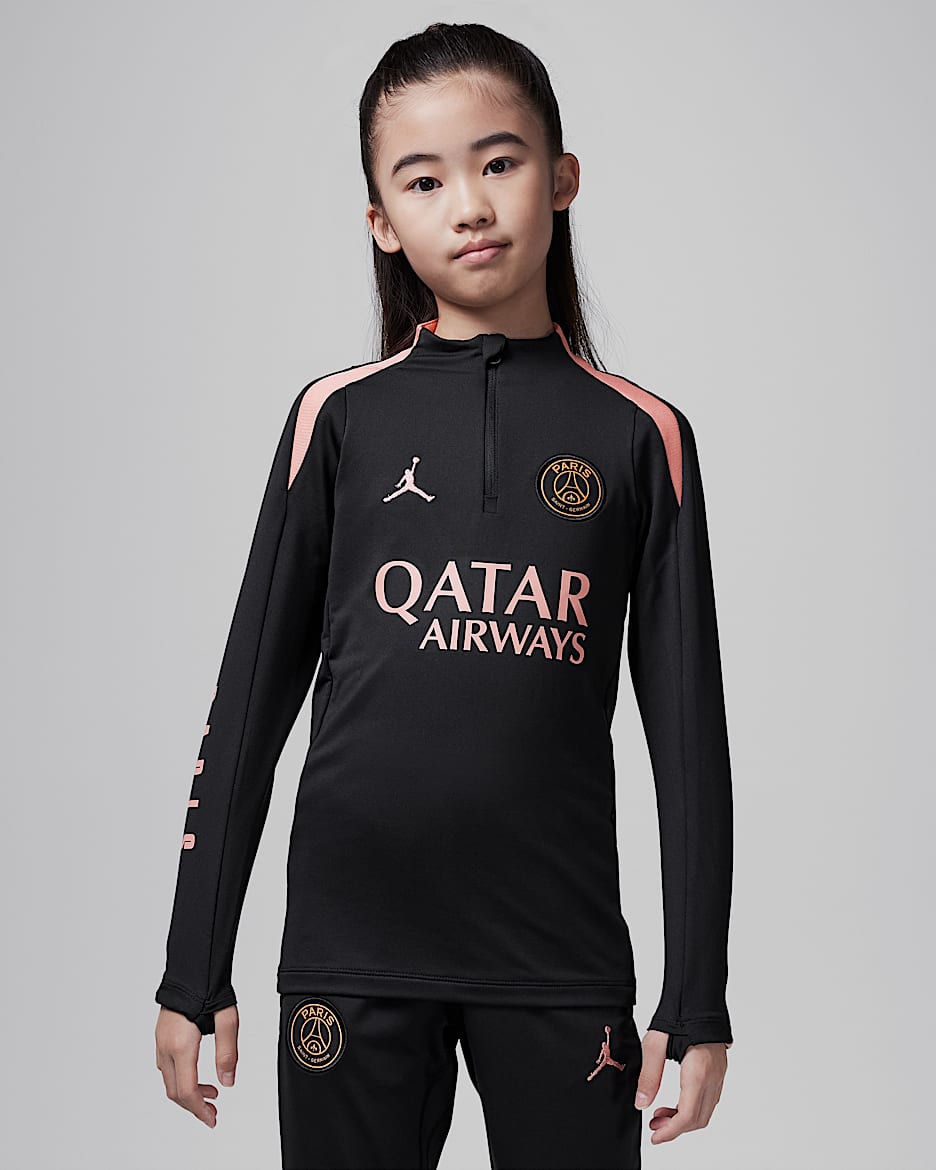 Nike Paris Saint Germain Strike Third Older Kids Jordan Dri FIT Football Drill Top Black Polyester Elastane 50 Recycled Polyester